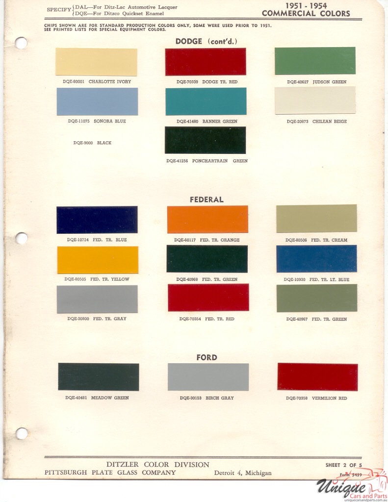 1951 Ford Fleet Paint Charts PPG